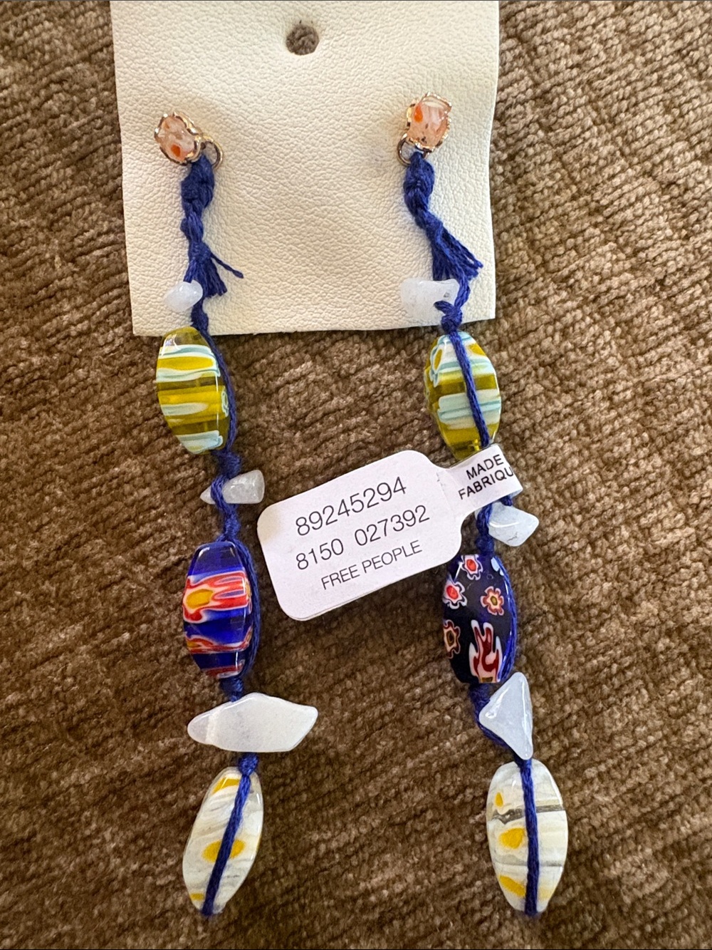 Free People Navy Blue Multicolor Beaded Drop Earrings